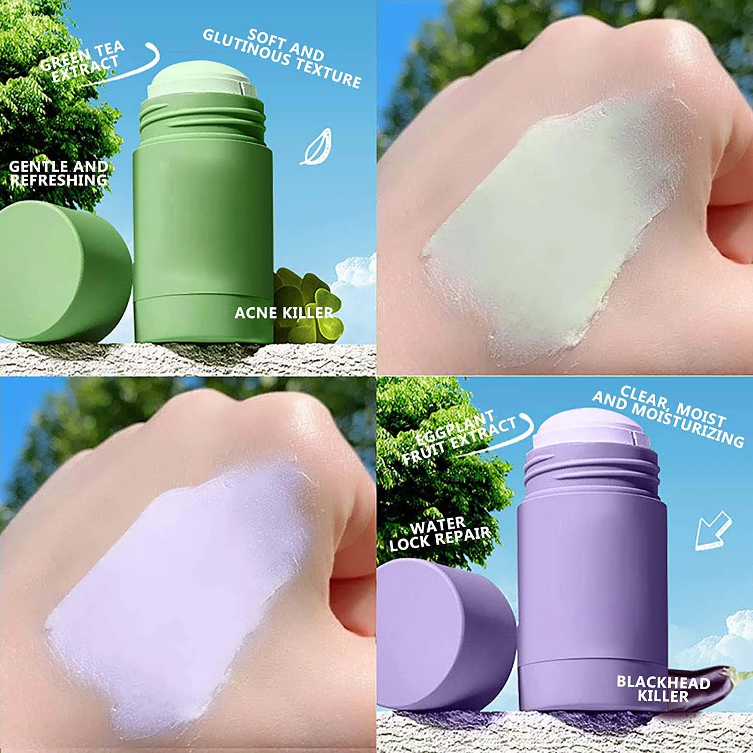 Wholesale beauty skincare smooth cleansing green tea matcha mud face mask stick