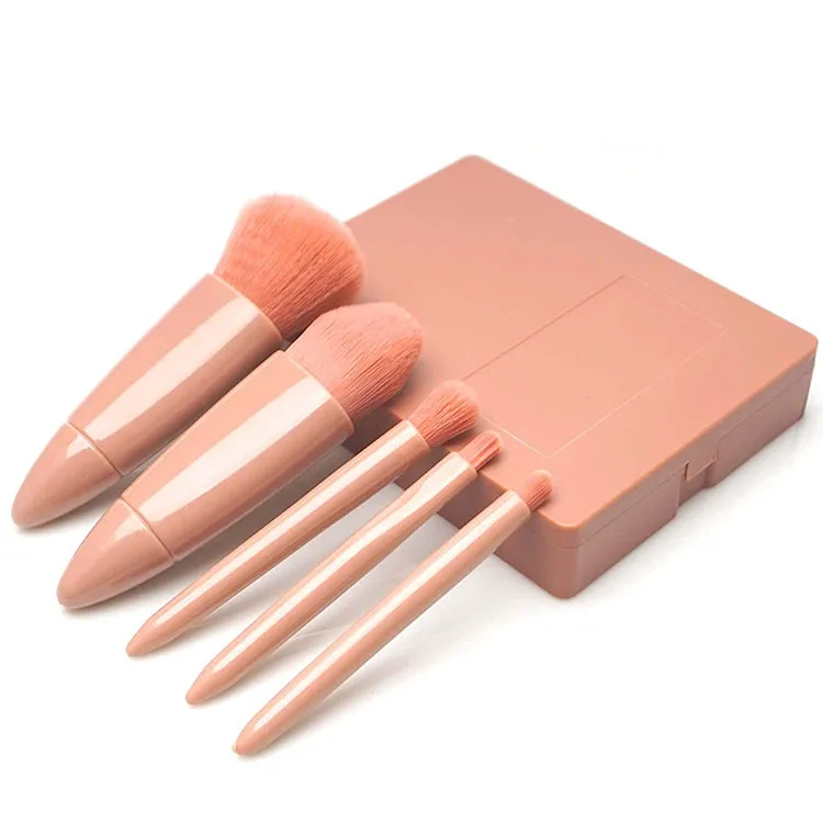 Custom Travel Portable 5pcs Mini Makeup Brushes Tool Set Cosmetic Powder Eye Shadow Foundation Make Up Brush With Box And Mirror