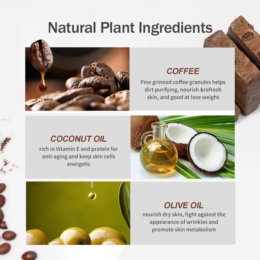 Wholesale Custom Logo Natural Cocoa face bar soap coffee Bean Black Soap Exfoliating Handmade Soap