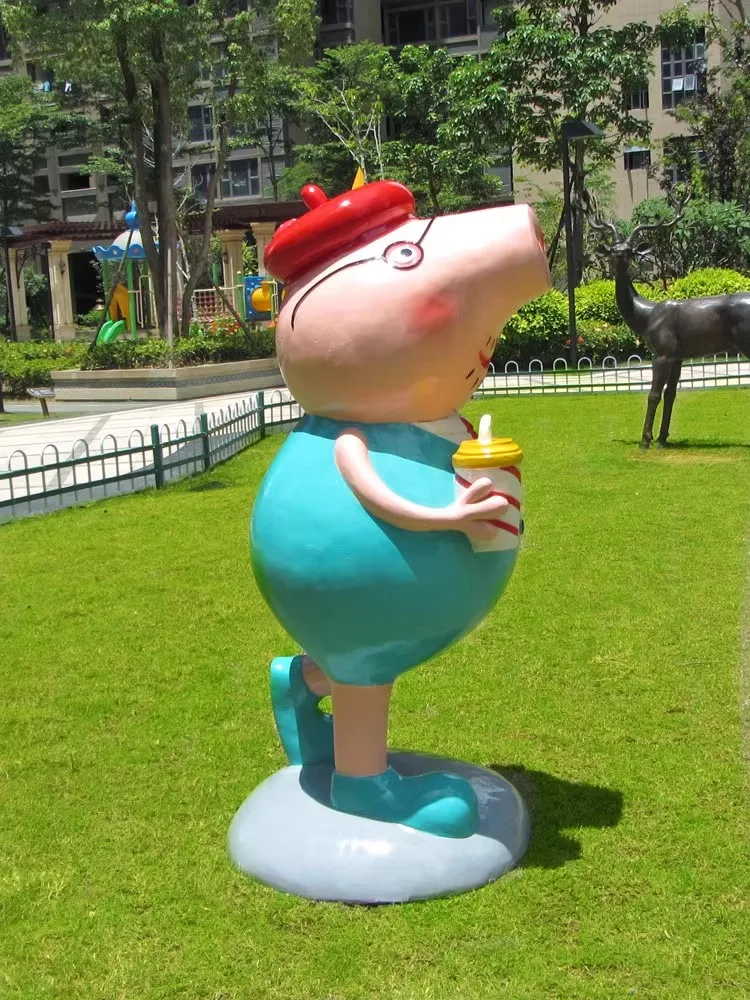 Custom Garden Mall Decoration Life Size Statue Fiberglass Resin Cartoon Pegga Pig Family Statue
