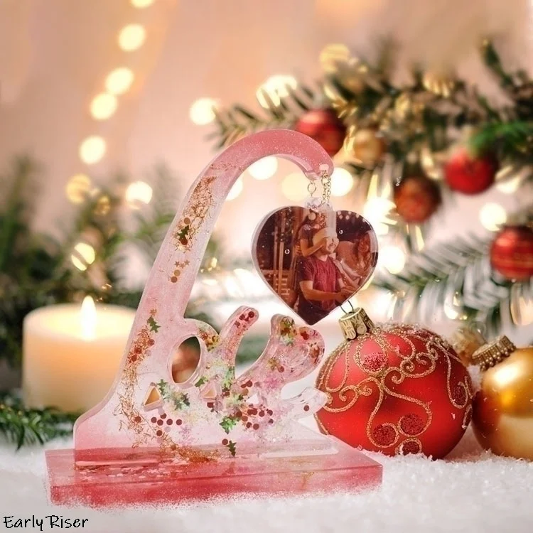 Early Riser DIY Crystal Epoxy Mirror Resin Heart Shaped Photo Frame Pendant Table Silicone Mold Christmas Decoration