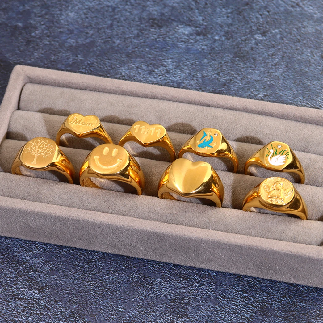 18K Gold Plated Heart Stainless Steel Yin Yang Rings Bijoux En Aci Inoxyd Waterproof Multiple Shape Custom Rings