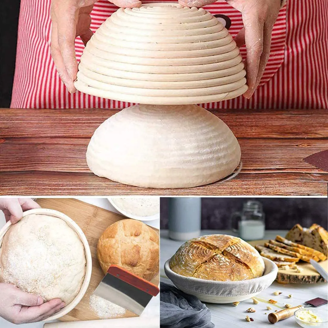 Round Rattan Weaving Bread Fermentation Basket Basket Set - Roasting, Drying, Storage, Kitchen Accessories Cake Tools