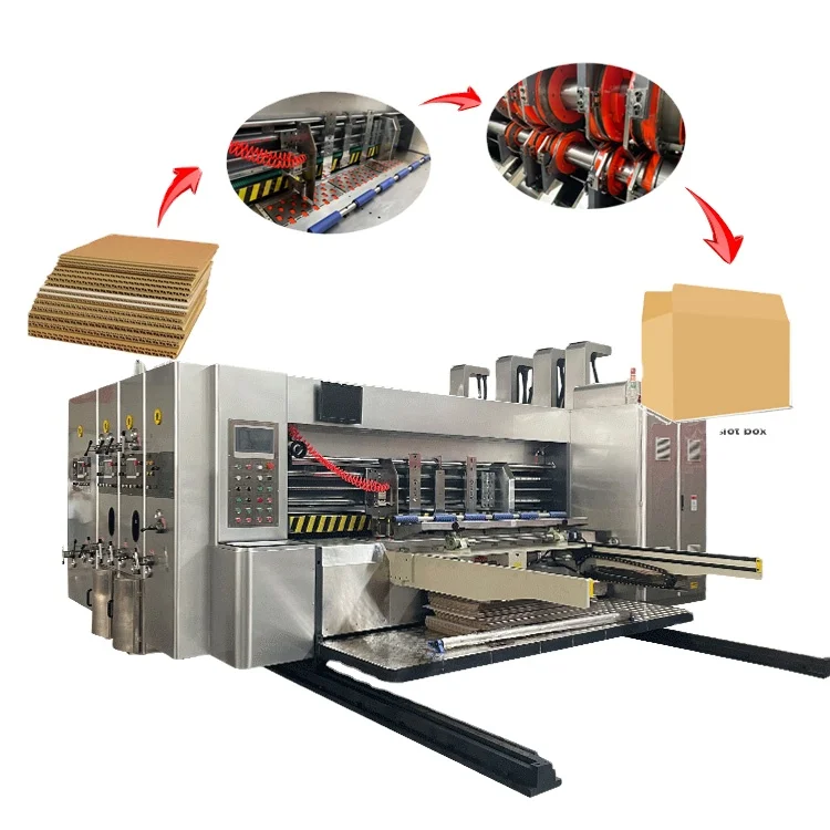 automatic carton flexo corrugated box two colours printing slotting rotary die cutting machine