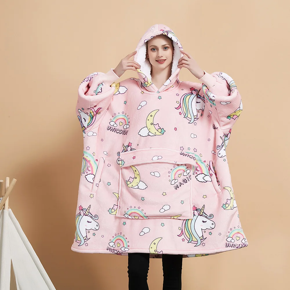 Original factory hooded giant wearable sweatshirt printed custom flannel fleece sherpa oversized blanket hoodie