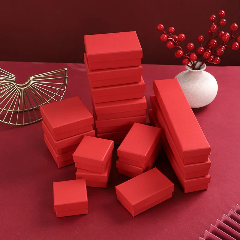 Red/Kraft Paper Gift Box for Packaging Earring Jewelry Wedding Ring Diy Jewelry Display Storage Packing (PK010)