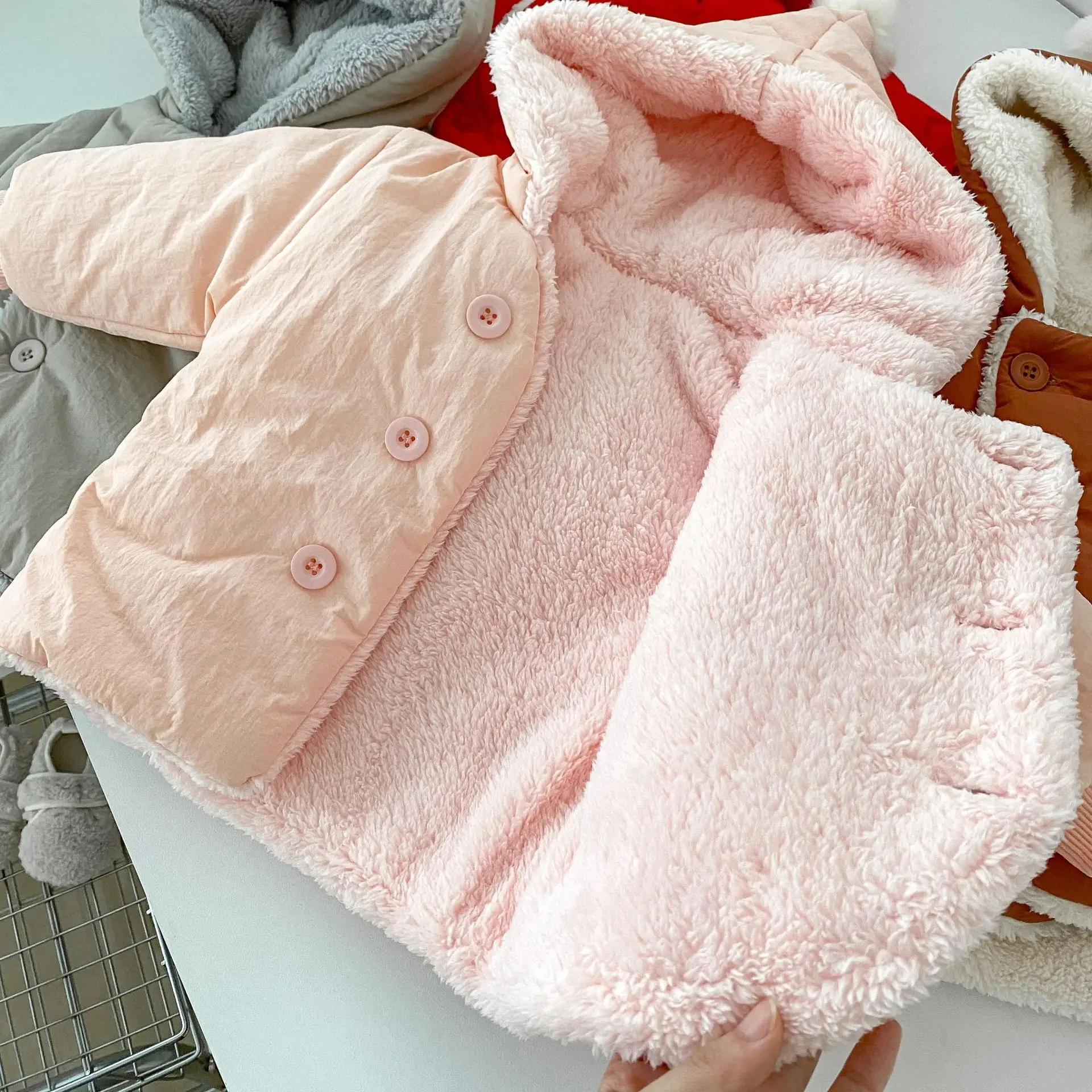 Winter Infant Coat Thickened Boys Girls Hooded Jacket Warm Solid Colour Baby Clothes