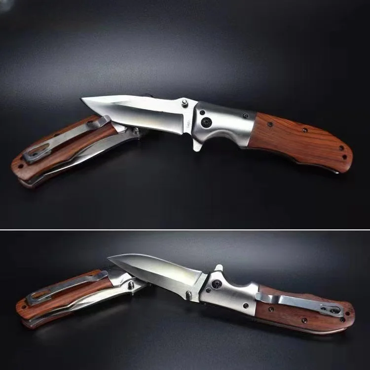 Outdoor portable DA51 portable folding self-defense multi-purpose wooden handle tactical camping survival knife