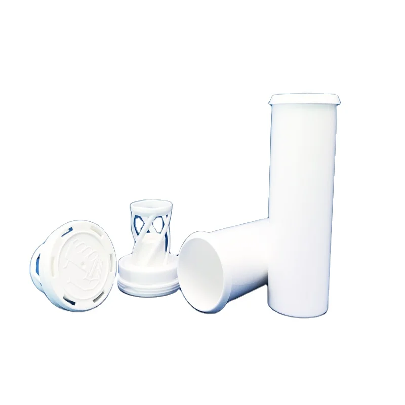hot selling white long thin plastic effervescent tablet tube with desiccant stopper of customized logo for medical supplies