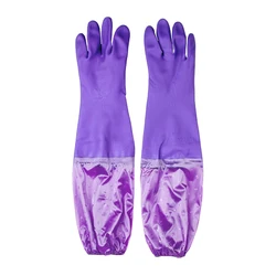 Winter warm fancy cotton lined colored kitchen long sleeve household glovelies extra long rubber gloves