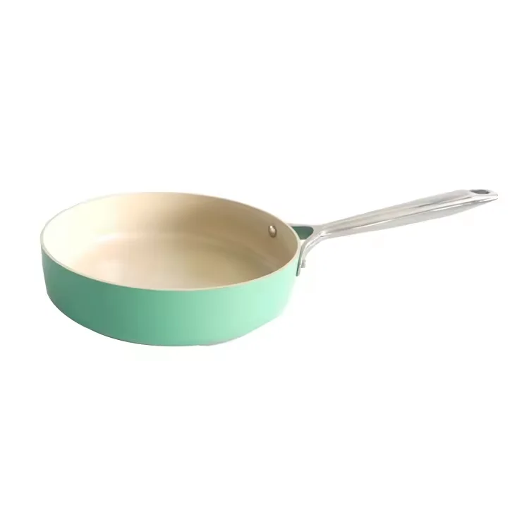 Wholesale Green Color customized Cooking Cookware Milk Pot Stainless Steel Handle Pressed Casserole With Forged Aluminum Cover