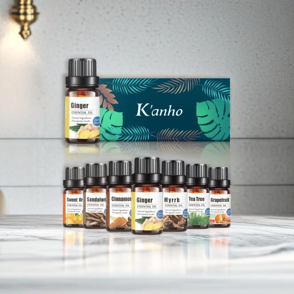 Kanho High Quality 10ml Ylang Pure Ginger Tea Tree Peppermint Rosemary Rose Aroma Essential Oil Natural Plant Skin Care Massage