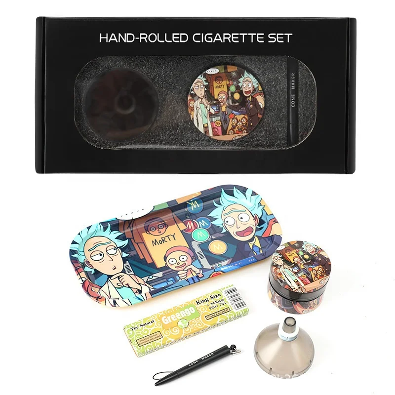 New Style Custom Printed 5 Pieces Herb Grinder Tin Metal Rolling Tray Smoking Kits Set With Smoking Accessories Wholesale