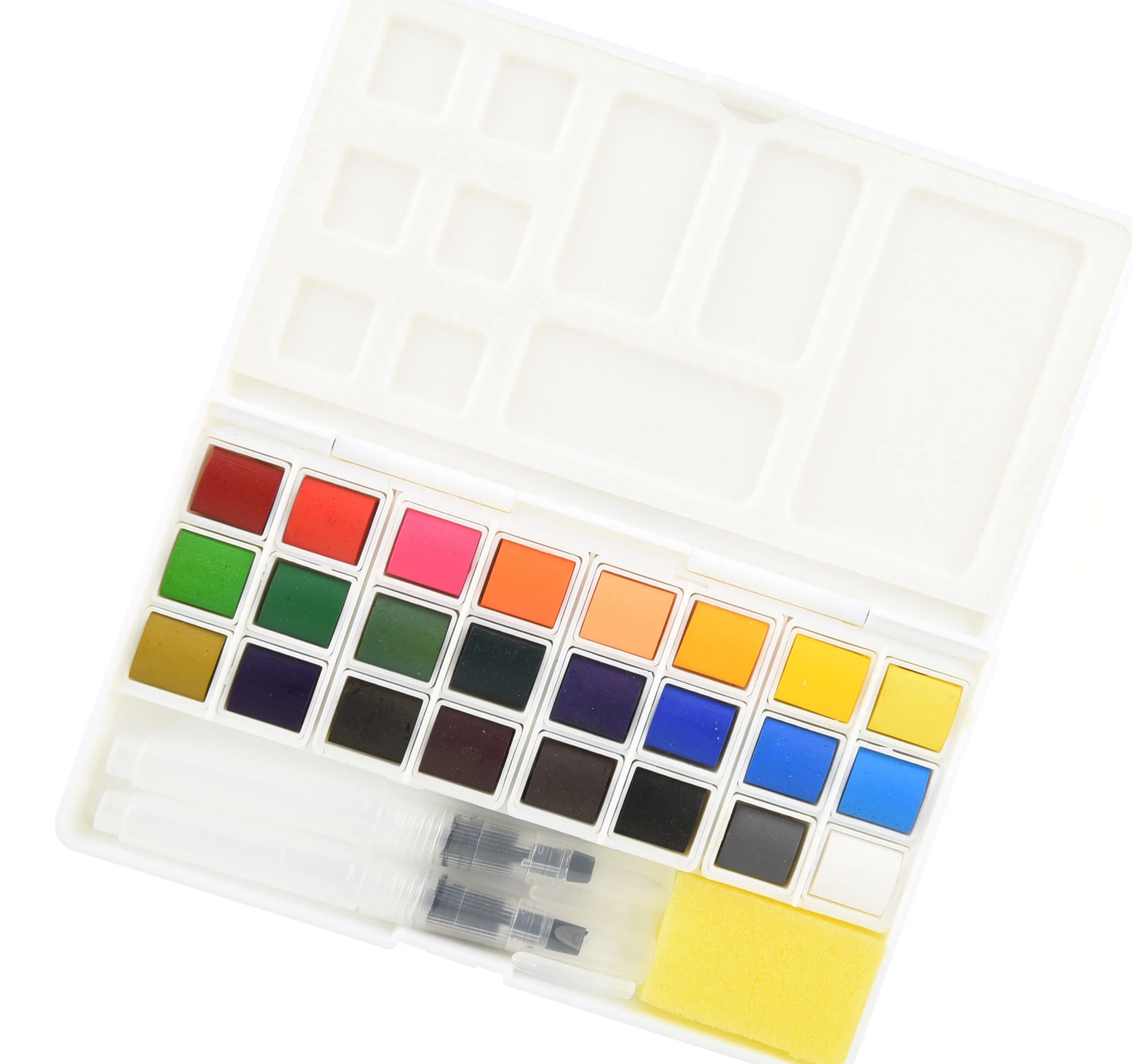 White case square solid color watercolor painting 12colors watercolor kit with two brush