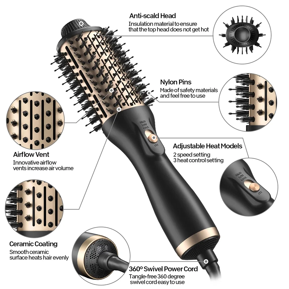 2 in 1 Round Curl Straightener Blow Mini One-step Hair Dryer And Volumizer Hot Air Brush
