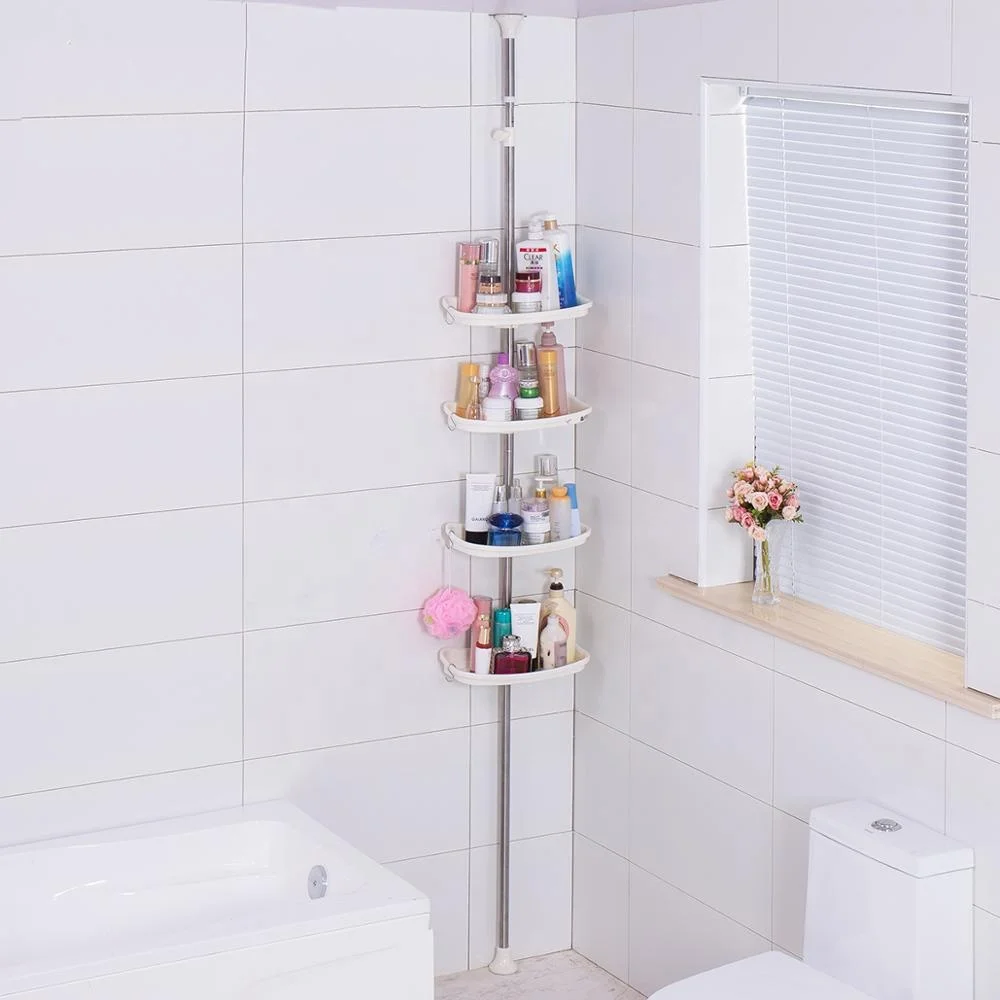 BAOYOUNI Stainless Steel Wall Mounted Multifunctional Shelf Caddy Organizer Plastic Bathroom Storage Adjustable Corner Rack
