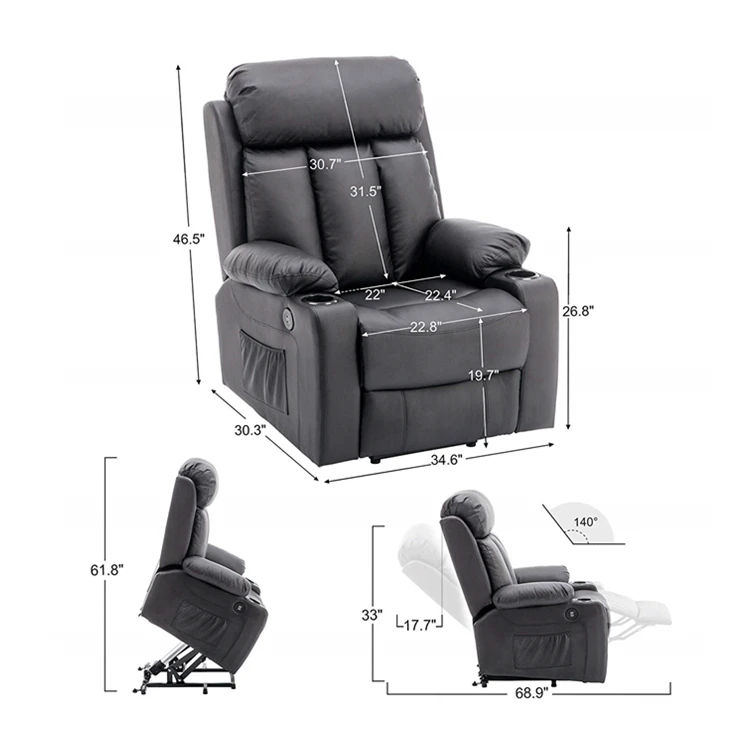 China Supplies Synthetic Leather Custom Modern Home Cinema Electric Recliner With Massage