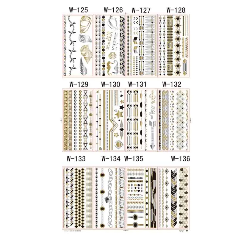 Оптовая продажа, временные металлические татуировки для тела на заказ, влагалище для имитации татуировок