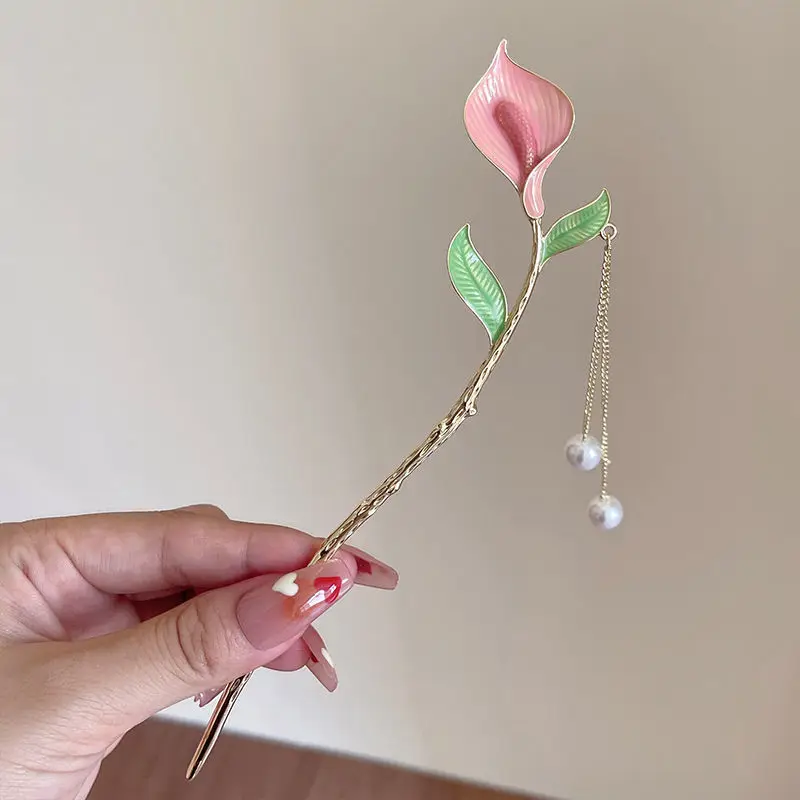 RARA 2022 Hot Sale New Hair Accessories Women Elegant Calla Hair Fork with Tassels Metal Hair Stick Beautiful Hairpins for Girls