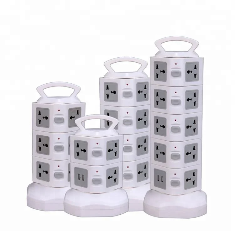 Power Adapter with Surge Protector, USB Charging Ports and Individual Switches, Rotatable Vertical Tower Power Strip