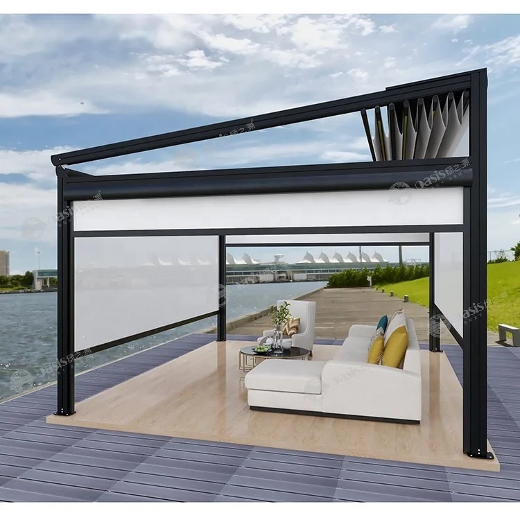 Manufacturer Open-Air Electric Aluminum Retractable Pergola Pvc Fabric Roof Automatic Alu Pergola