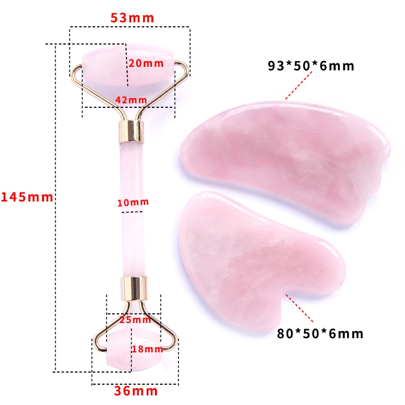 Custom logo facial massage rose quartz crystal stone gua sha tools set jade roller massager for face