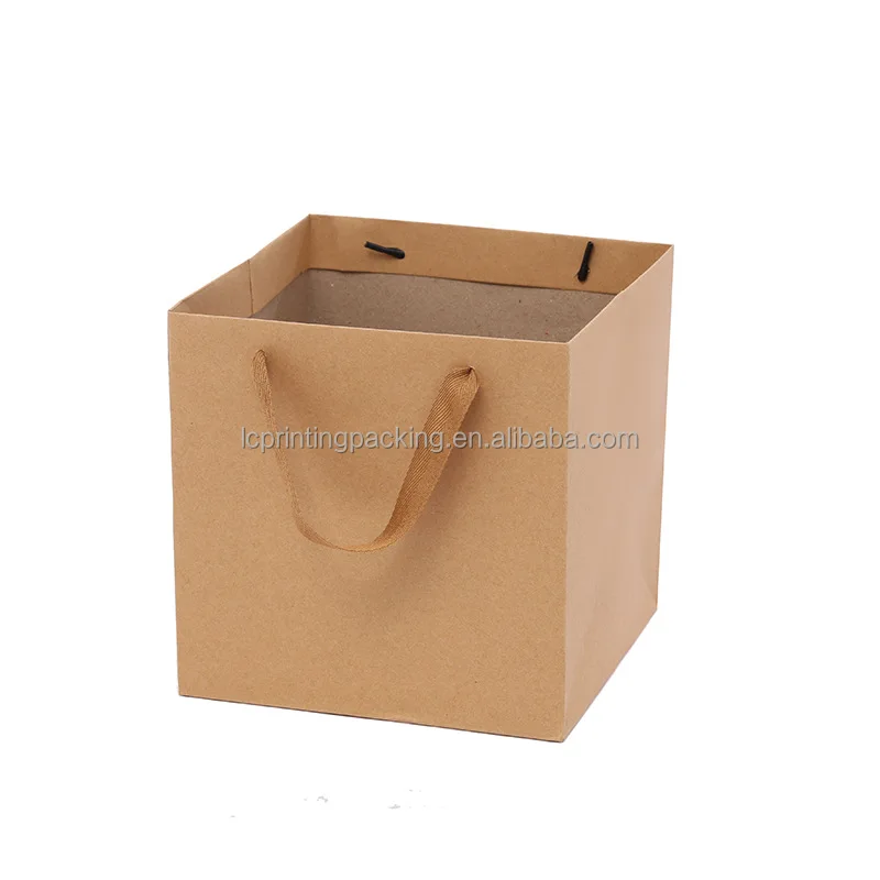 Factory wholesale Thick Quality Square Bottom white marble gift craft shopping paper bag with ribbon handles