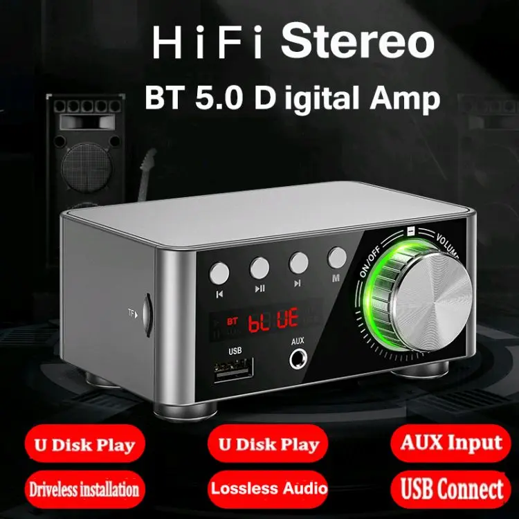 Hi-Fi BT5.0 цифровой усилитель мини стерео аудио 100 Вт двухканальный звуковой приемник USB AUX для дома