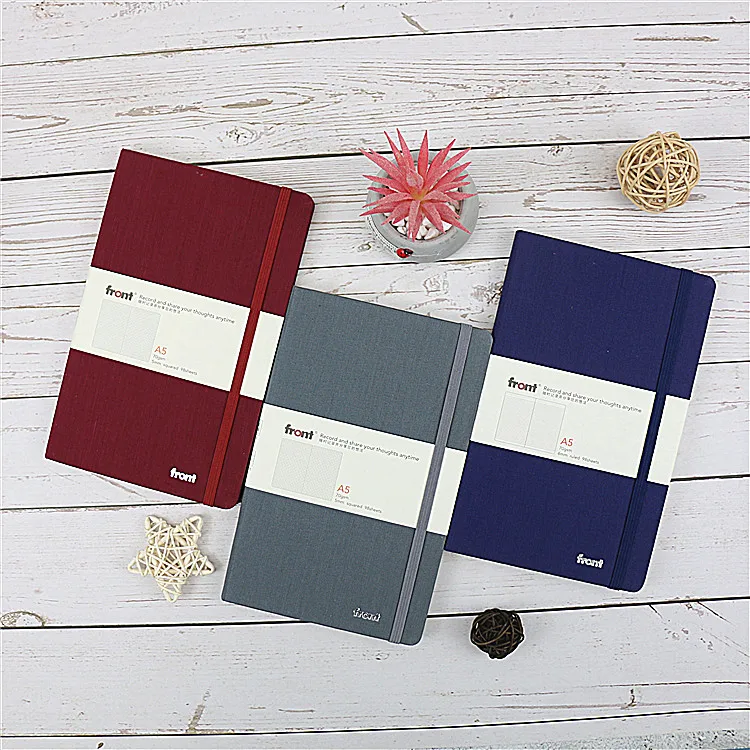 front Wholesale custom printing a5 pu leather hardcover planner journal lined grid 400 pages hard cover notebooks