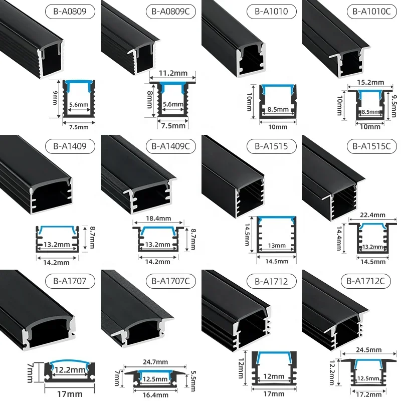 Custom 17*7mm Aluminium Profile for LED Strip Light Square Recessed LED Channel Surface Mounting Anodized White Black Diffuser