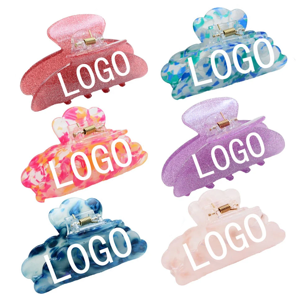 OEM custom pattern logo hair claws acrylic acetate plastic flower heart korean baby mini small hair claw clips for women girls