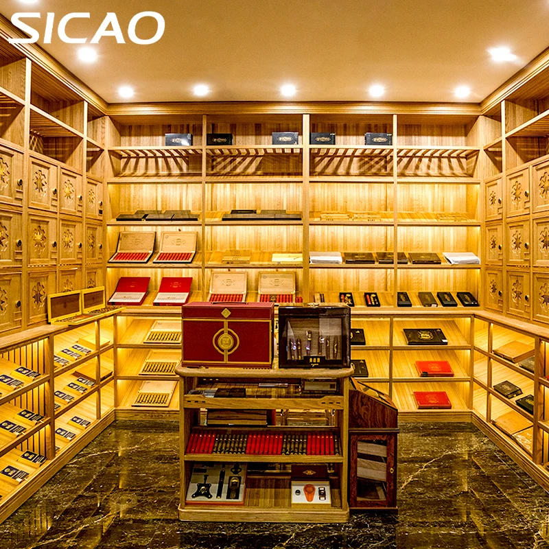 SICAO Custom luxurious Import Cedar wooden Cigar Room Humidifier Refrigerated Fridge Humidor Showcase Abinet