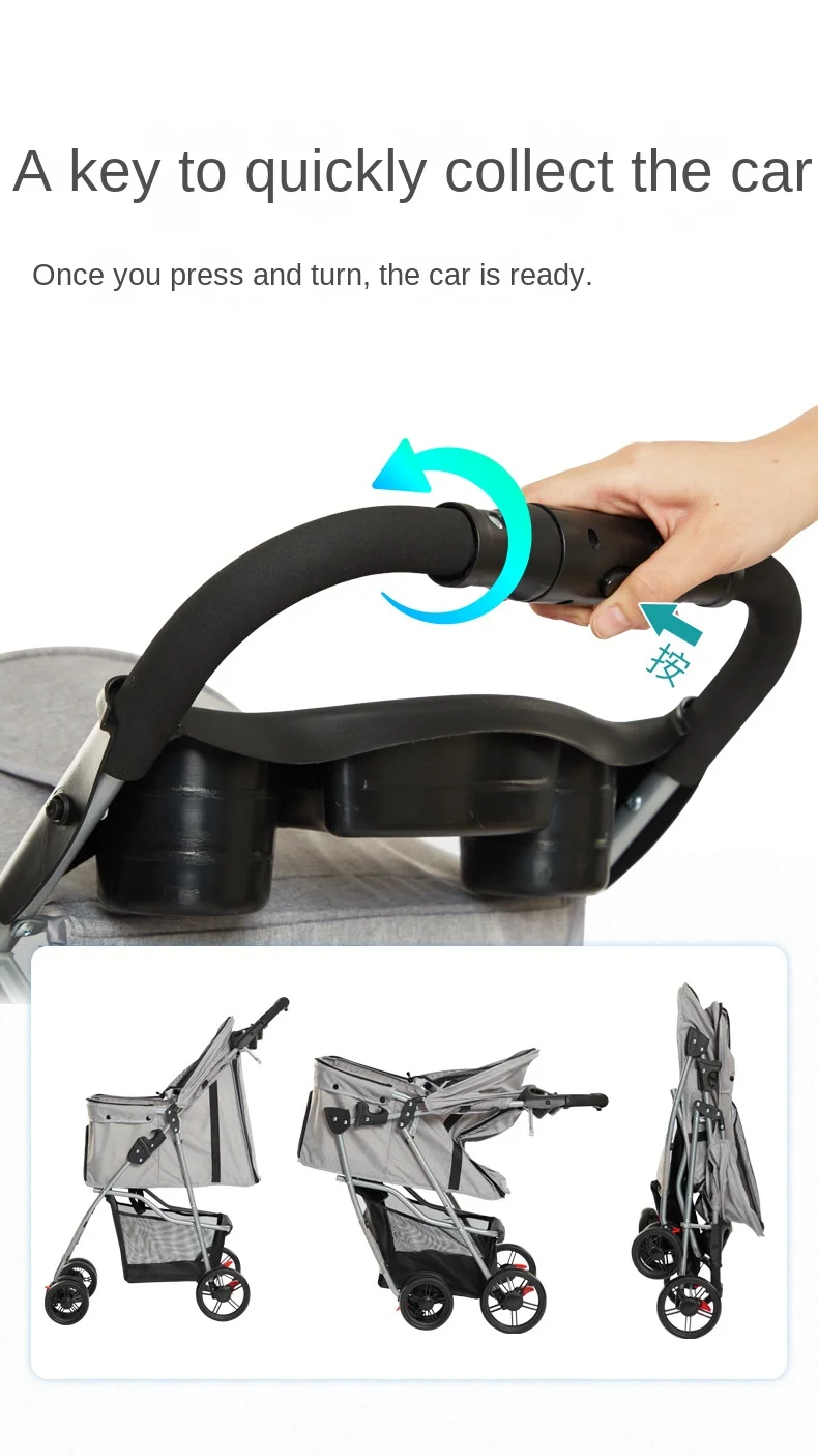 Portable Outdoor Pet Cat Dog Stroller Cart with Cup Holder Dog Pet Trolley Dog Carrier with Wheels