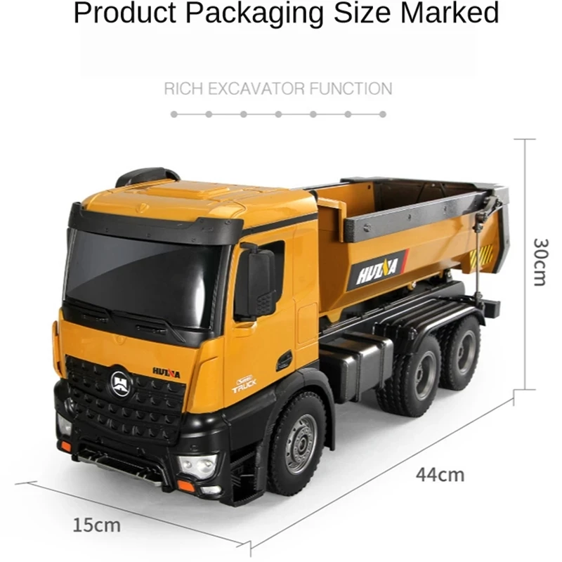 Hot Selling Huina 1573 1/14 2.4ghz 10 Channel Rc Dump Self-discharging Engineering Truck Metal Auto Demonstration With Led Light