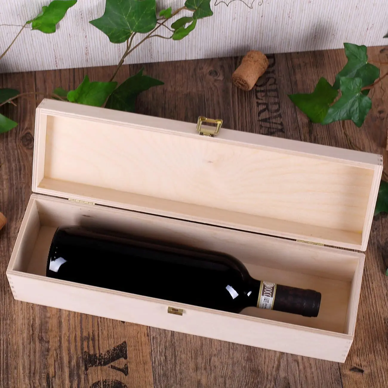 Creative Deco Wine Box Wooden Box Photo or Logo Personalised Wine Box for 1 Bottle with Lid and Closure