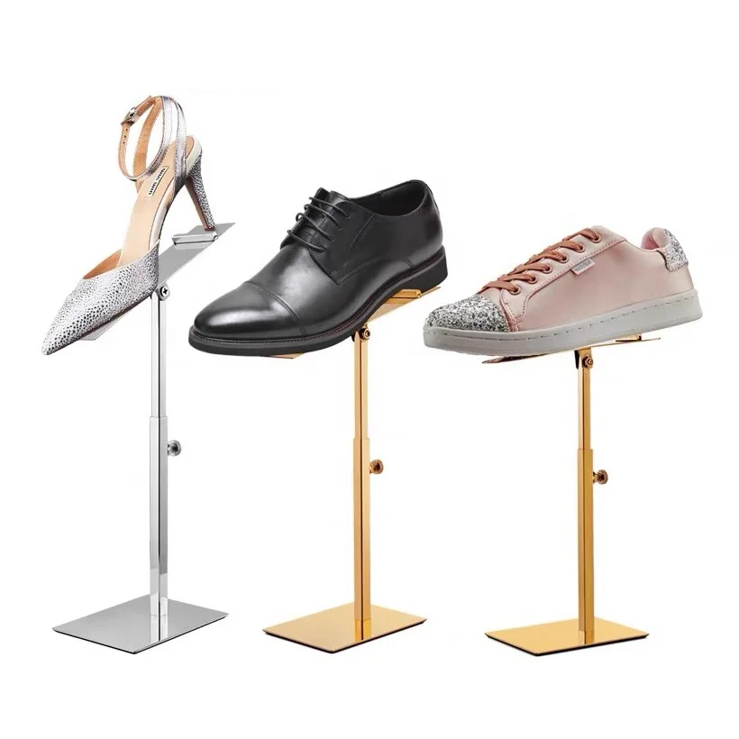 Retail Adjustable Height Metal Shoe Display Stand Golden Silver High Heel Shoes Display Racks Holder