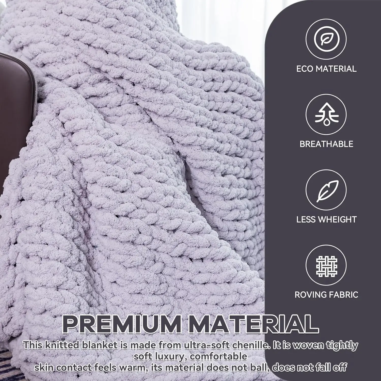 Luxury Soft Cozy Weighted Knitted Throw Nature 100% Handmade Large Throw Bed Chunky Chenille Blanket