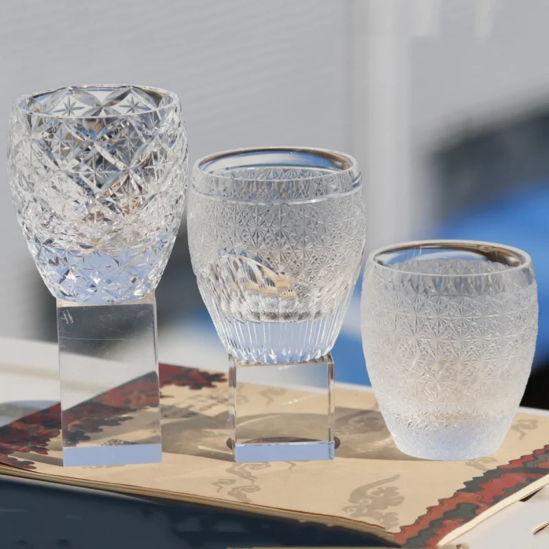 250ml Curved Shape Bohemian K9 Crystal Glass Whiskey Tumbler Hand Cut Star Iced Bar Glass Cup Edo Kiriko Cocktail Glass Tumbler
