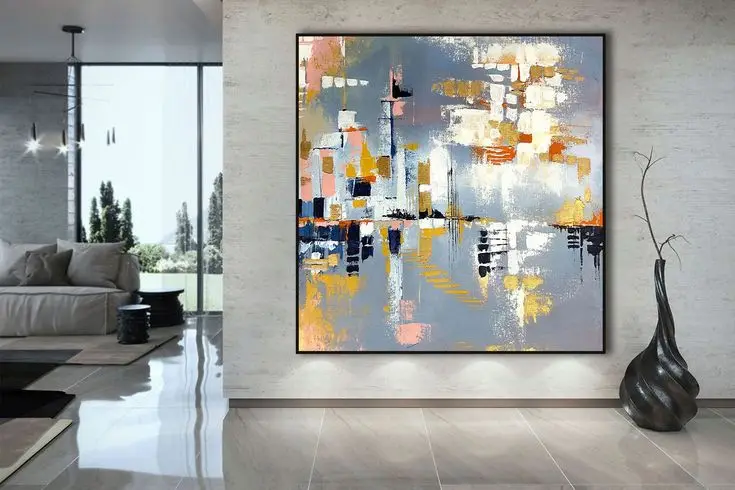Modern Wall paintings Art Handmade Abstract Gold Foil Oil Painting on Canvas