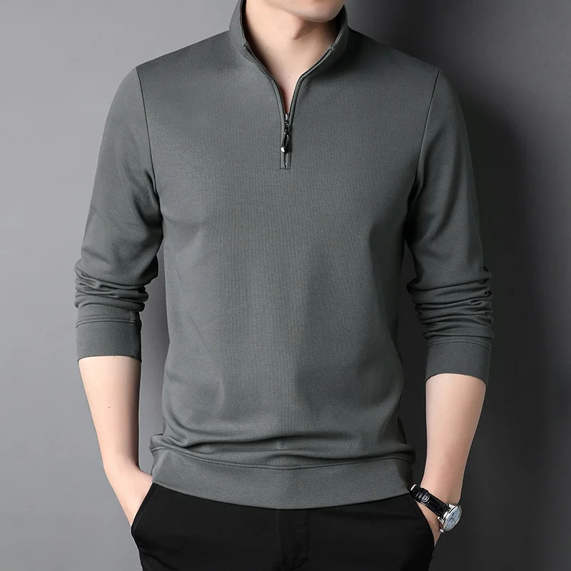 Top quality business knitted polo shirt men 1/4 zipper plain golf warm long sleeve polo shirt