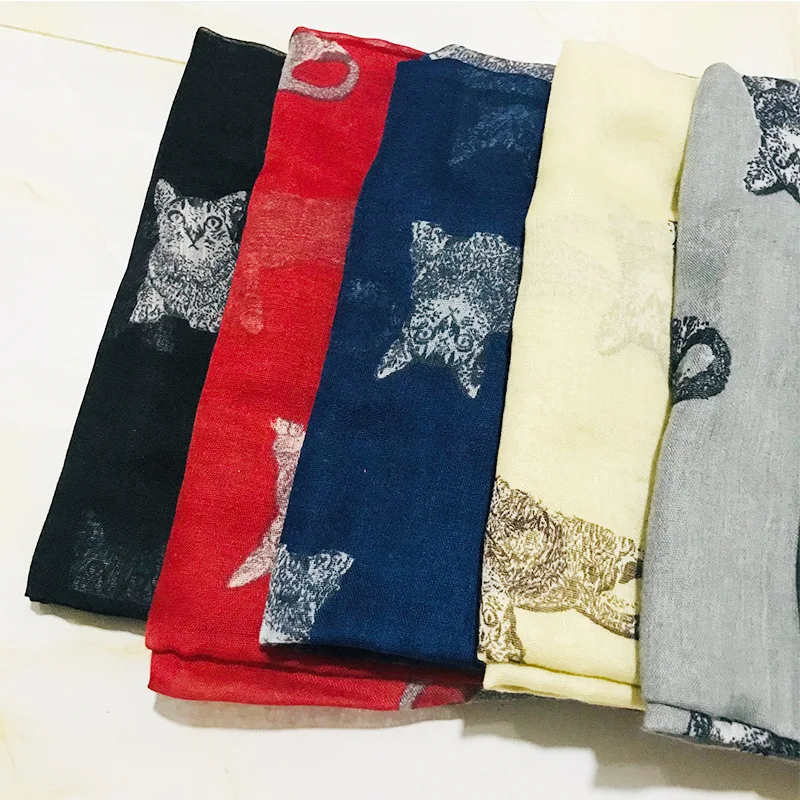 Spring fashion cat prints sunscreen scarf women cotton scarf shawl Muslim hijab scarf