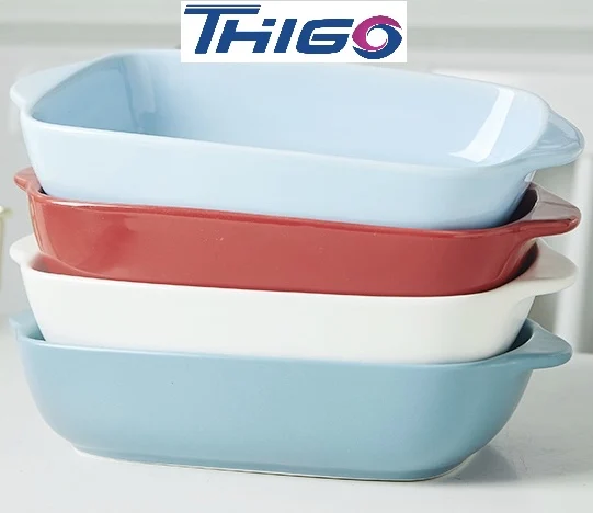 Thigo Colorful Double-ear Oven Ware Pan Ceramic Kitchen Cookware and Bakeware Set with Nonstick Coating Cheap Aluminium
