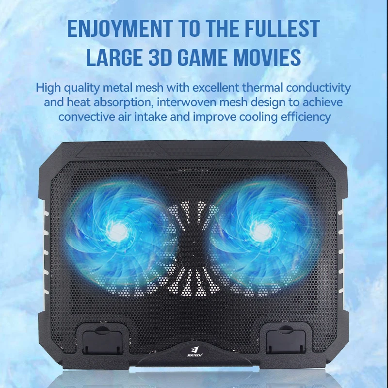 JERTECH Brand KL332 Cooler Pad with Phone Holder Adjustable Aluminum Laptop Stand RGB Foldable Computer Cooling Fans for Laptop