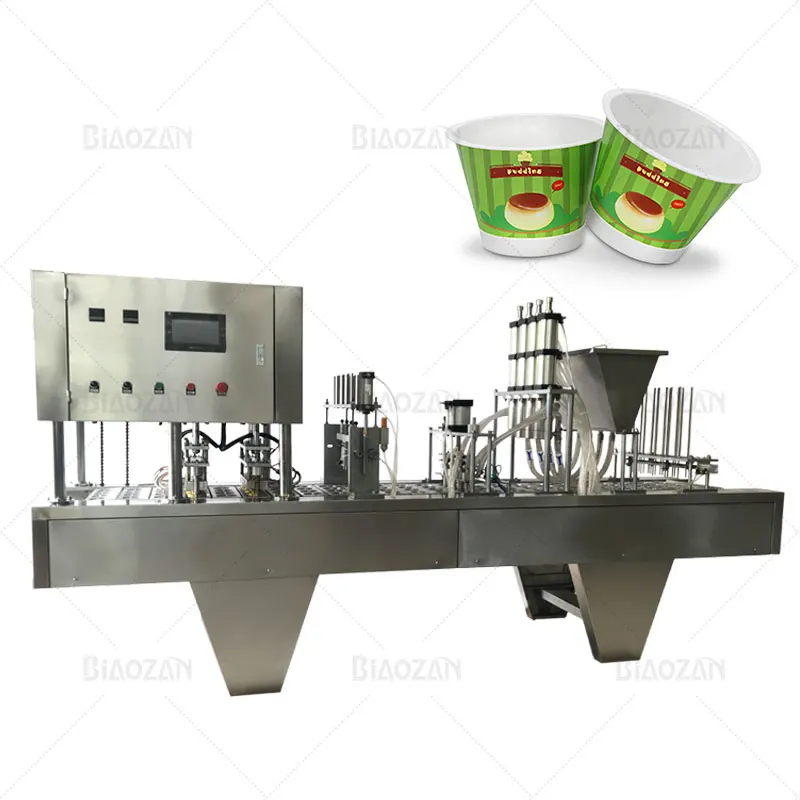 Automatic 4 Nozzles Cup Filling and Sealing Machine for Different Shapes of Jelly Yogurt Water Honey Sauce