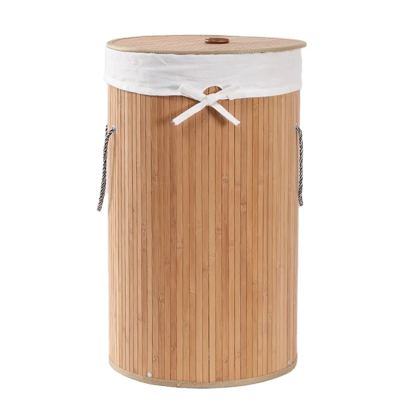 Прямоугольная бамбуковая корзина с ручкой для белья крышкой