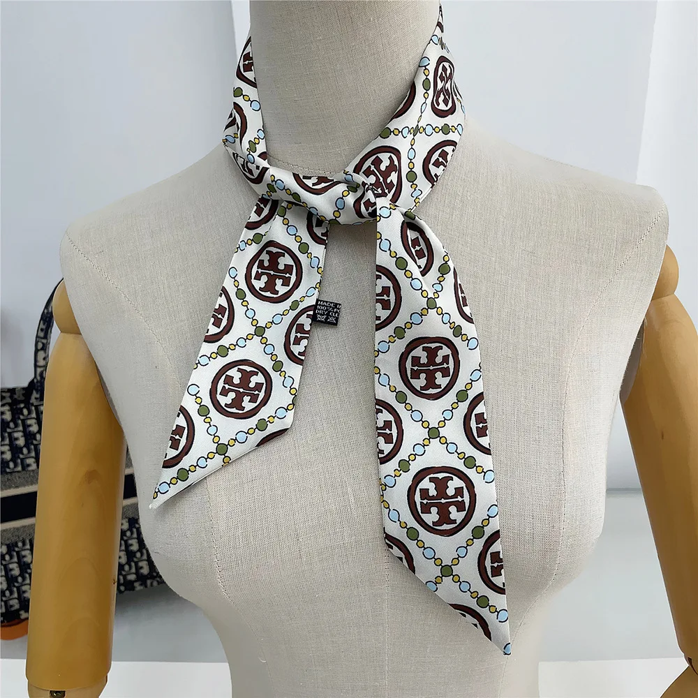 Factory OEM ODM 100% Silk Scarves for Women Luxury Skinny Scarf Digital Printed Silk Head Scarf Elegant Handle Bag Ribbons
