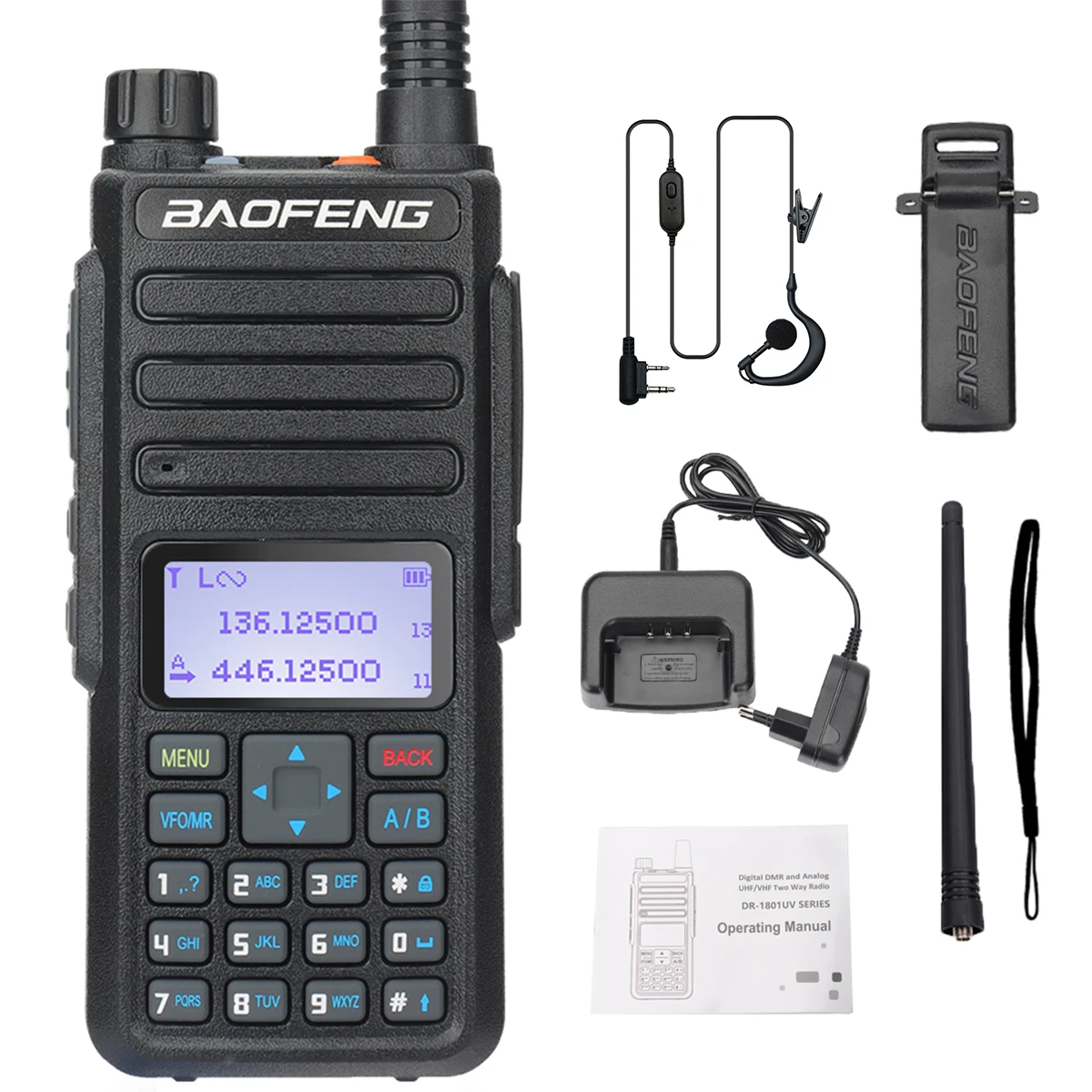 Baofeng DMR DR-1801 Walkie Talkie Dual Time Slot Tier 1&2 Digital/Analog Radio VHF UHF Dual Band Upgrade of DM-1801 DM-1701