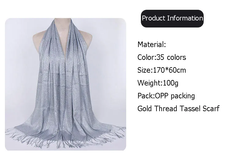 
Wholesale Gold Silk Tassel Ladies Scarf Islamic Fashion Women Cotton Hijab Scarf 