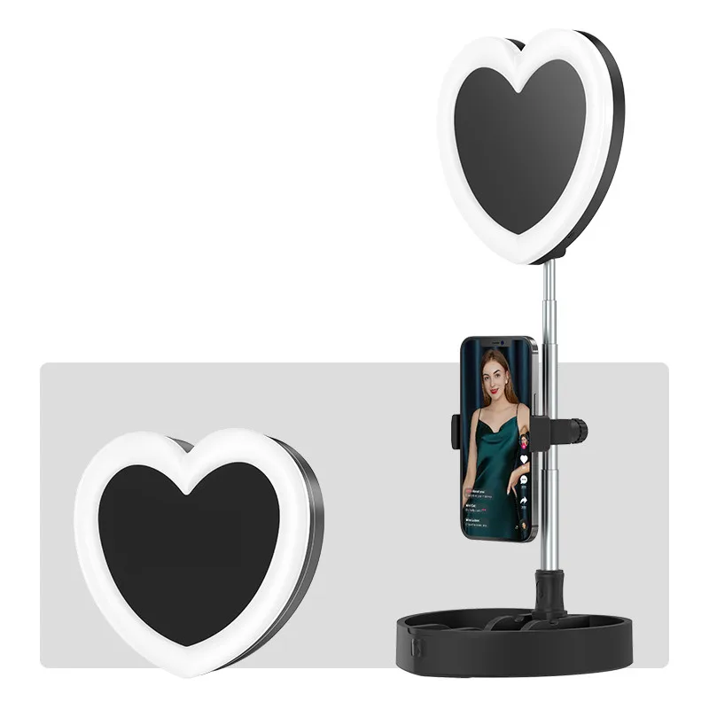 G5 регулируемый портативный складной кольцевой светильник в форме сердца макияж светодиодный круглый кольцевой светильник для селфи с держателем для сотового телефона от производителя