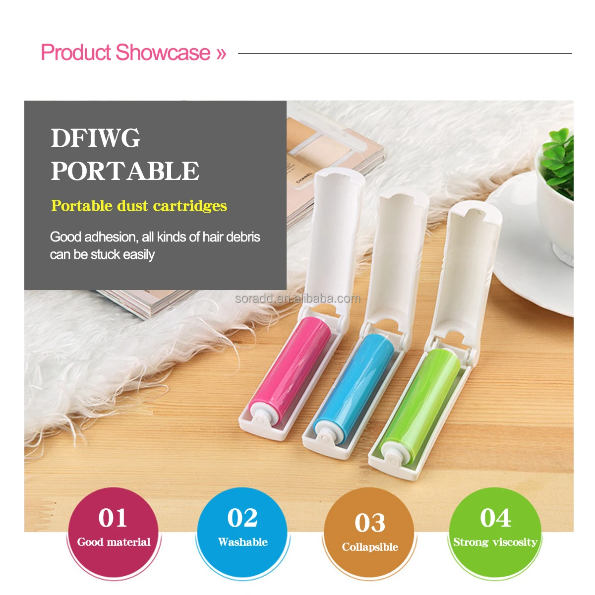 Reusable Foldable Portable Lint Roller Plastic Pet Hair Remover Brush Set Clothes Carpet Sheets Dust Suction Cleaner Brush